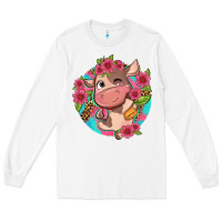 White cute cow pink flowers and leopard pattern Long Sleeve Tee - NancyCooperArtShop