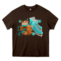 Chocolate Brown Winter Ice Skating Boots And Coffee Heavy Core Tee - FaDigitalArtStudio