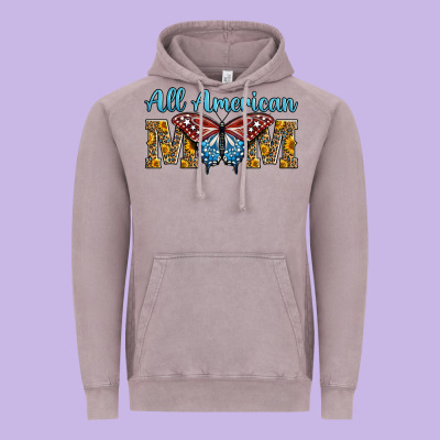 All American Mom American Flag Butterfly Vintage Hoodie Designed By Lillyallendesigns