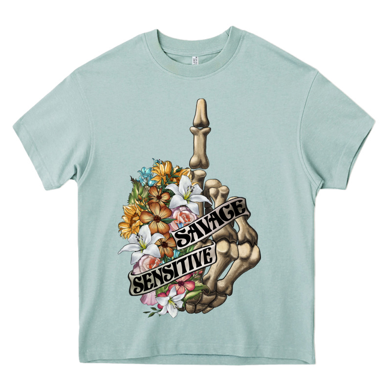 Sensitive Savage Skeleton Middle Finger Heavy Core Tee by FaDigitalArtStudio | Teevron