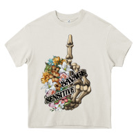 Cream sensitive savage skeleton middle finger Heavy Core Tee - FaDigitalArtStudio
