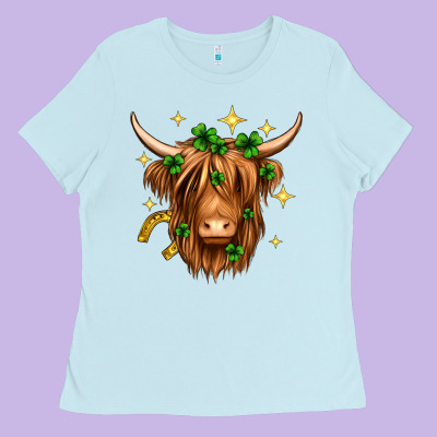 St. Patrick's Day Highland Cow Ladies Tee Designed By Neo Western