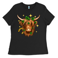 Black St. Patrick's Day Highland Cow Ladies Tee - Neo Western