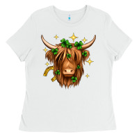 White St. Patrick's Day Highland Cow Ladies Tee - Neo Western
