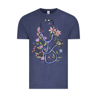 Vintage Denim floral stethoscope Vintage Tee - MaliasSmallBusiness