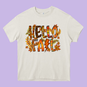 Hello Fall Heavy Core Tee Designed By Racoondesign