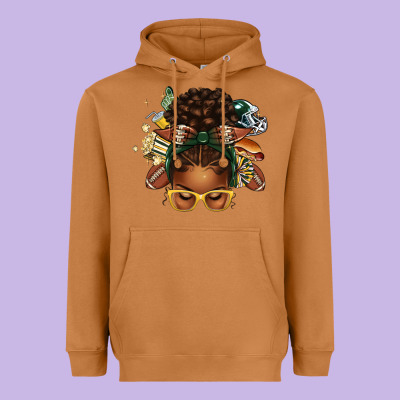 American Football Afro Messy Bun Heavyweight Hoodie Designed By Texasbilliewilder