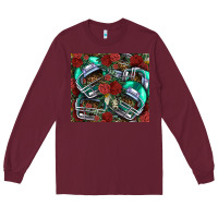Burgundy floral american football  helmet Long Sleeve Tee - NancyCooperArtShop