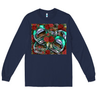 Navy floral american football  helmet Long Sleeve Tee - NancyCooperArtShop