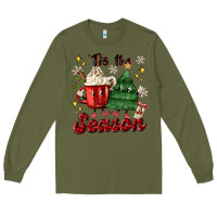 Army Green 'tis the season with christmas tree and hot cocoa Long Sleeve Tee - MaliasSmallBusiness
