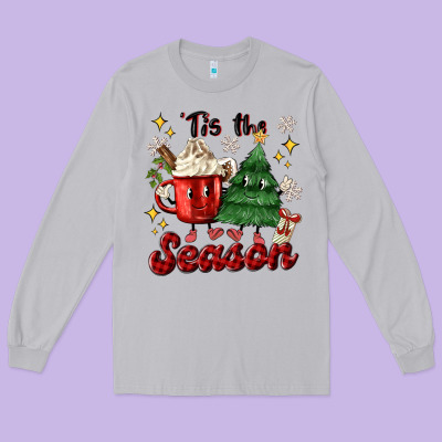 'tis The Season With Christmas Tree And Hot Cocoa Long Sleeve Tee Designed By Maliassmallbusiness