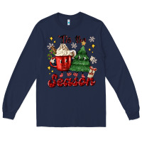 Navy 'tis the season with christmas tree and hot cocoa Long Sleeve Tee - MaliasSmallBusiness