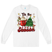 White 'tis the season with christmas tree and hot cocoa Long Sleeve Tee - MaliasSmallBusiness