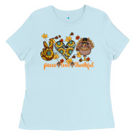 Baby Blue Peace Love Thankful Ladies Tee - CowhideDigitalArt