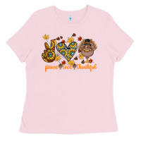 Bubblegum Pink Peace Love Thankful Ladies Tee - CowhideDigitalArt