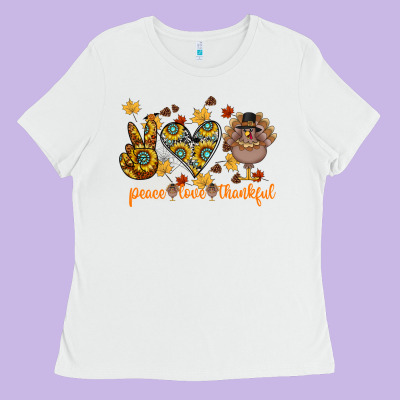 Peace Love Thankful Ladies Tee Designed By Cowhidedigitalart
