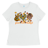 White Peace Love Thankful Ladies Tee - CowhideDigitalArt