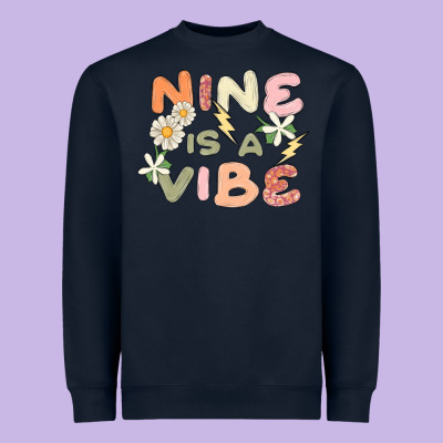 Nine Is A Vibe Heavyweight Sweatshirt Designed By Maliassmallbusiness
