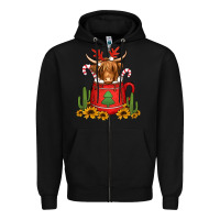 Black hot coco christmas highland cow Zipper Hoodie - Jasminsmagicworld