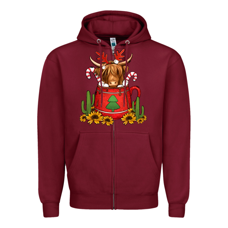 Hot Coco Christmas Highland Cow Zipper Hoodie by Jasminsmagicworld | Teevron