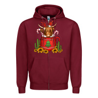 Burgundy hot coco christmas highland cow Zipper Hoodie - Jasminsmagicworld