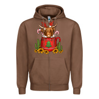 Chestnut hot coco christmas highland cow Zipper Hoodie - Jasminsmagicworld