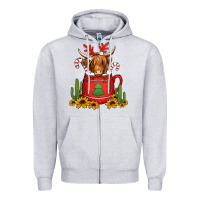 Heather Grey hot coco christmas highland cow Zipper Hoodie - Jasminsmagicworld