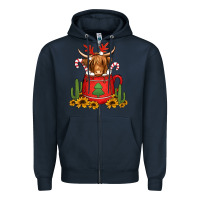 Navy hot coco christmas highland cow Zipper Hoodie - Jasminsmagicworld