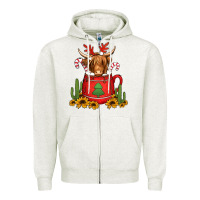 Oatmeal Heather hot coco christmas highland cow Zipper Hoodie - Jasminsmagicworld