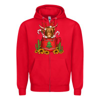 Red hot coco christmas highland cow Zipper Hoodie - Jasminsmagicworld