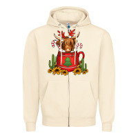 Sandshell hot coco christmas highland cow Zipper Hoodie - Jasminsmagicworld