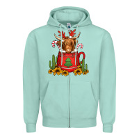 Seafoam hot coco christmas highland cow Zipper Hoodie - Jasminsmagicworld