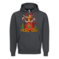 Smoke hot coco christmas highland cow Zipper Hoodie - Jasminsmagicworld