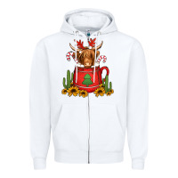 White hot coco christmas highland cow Zipper Hoodie - Jasminsmagicworld