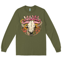 Army Green bullskull mama Long Sleeve Tee - NancyCooperArtShop