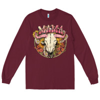 Burgundy bullskull mama Long Sleeve Tee - NancyCooperArtShop