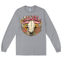 Heather Grey bullskull mama Long Sleeve Tee - NancyCooperArtShop