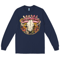 Navy bullskull mama Long Sleeve Tee - NancyCooperArtShop