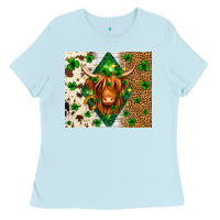 Baby Blue St. Patrick's Day Highland cow Ladies Tee - Neo Western
