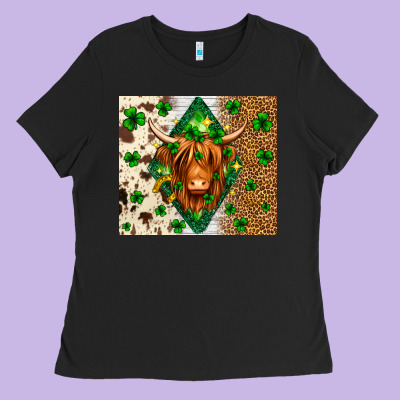 St. Patrick's Day Highland Cow Ladies Tee Designed By Neo Western