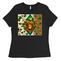 Black St. Patrick's Day Highland cow Ladies Tee - Neo Western