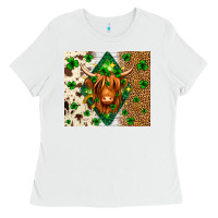 White St. Patrick's Day Highland cow Ladies Tee - Neo Western