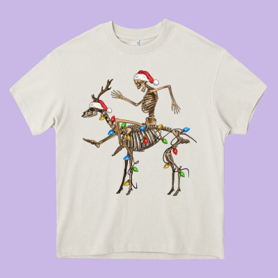 Skeleton Deer Santa Heavy Core Tee Designed By Fadigitalartstudio