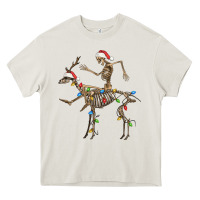 Cream skeleton deer santa Heavy Core Tee - FaDigitalArtStudio