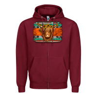 Burgundy highland cow western background Zipper Hoodie - Jasminsmagicworld