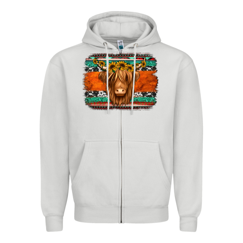 Highland Cow Western Background Zipper Hoodie by Jasminsmagicworld | Teevron