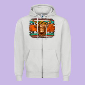 Highland Cow Western Background Zipper Hoodie Designed By Jasminsmagicworld