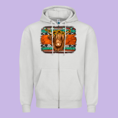 Highland Cow Western Background Zipper Hoodie Designed By Jasminsmagicworld