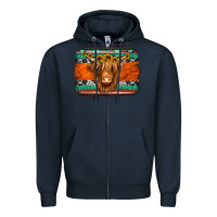 Navy highland cow western background Zipper Hoodie - Jasminsmagicworld