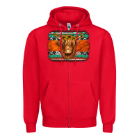 Red highland cow western background Zipper Hoodie - Jasminsmagicworld